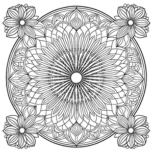 Verzauberndes Mandala mit Sternen und floralen Mustern Ausmalbild für kleine Künstler und fantasievolle Entdecker