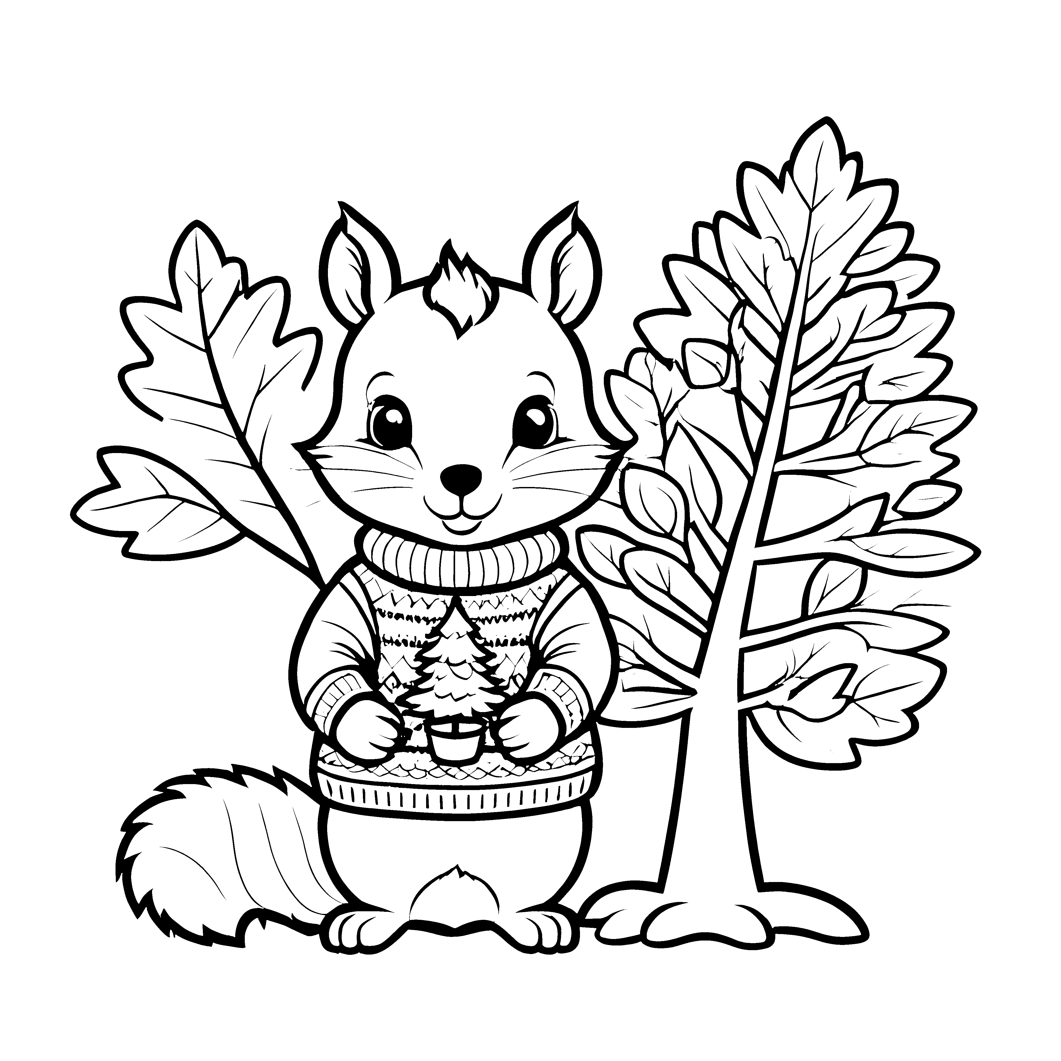 Kuscheliger Waschbär im festlichen Pullover mit Tasse Malbild für kreative Weihnachtsentdecker