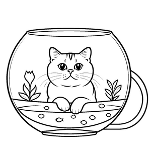 Kreative Britisch Kurzhaar Katze im Fischglas Ausmalmotiv für abenteuerliche kleine Künstler