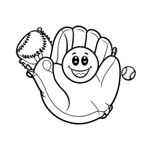 Lustiger Baseball-Handschuh mit strahlendem Ball Ausmalvorlage für kleine Sportzauberer