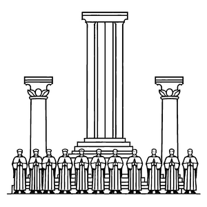 Mystischer Babylonischer Priester vor majestätischem Tempel Ausmalbild für träumerische Geschichtenerzähler