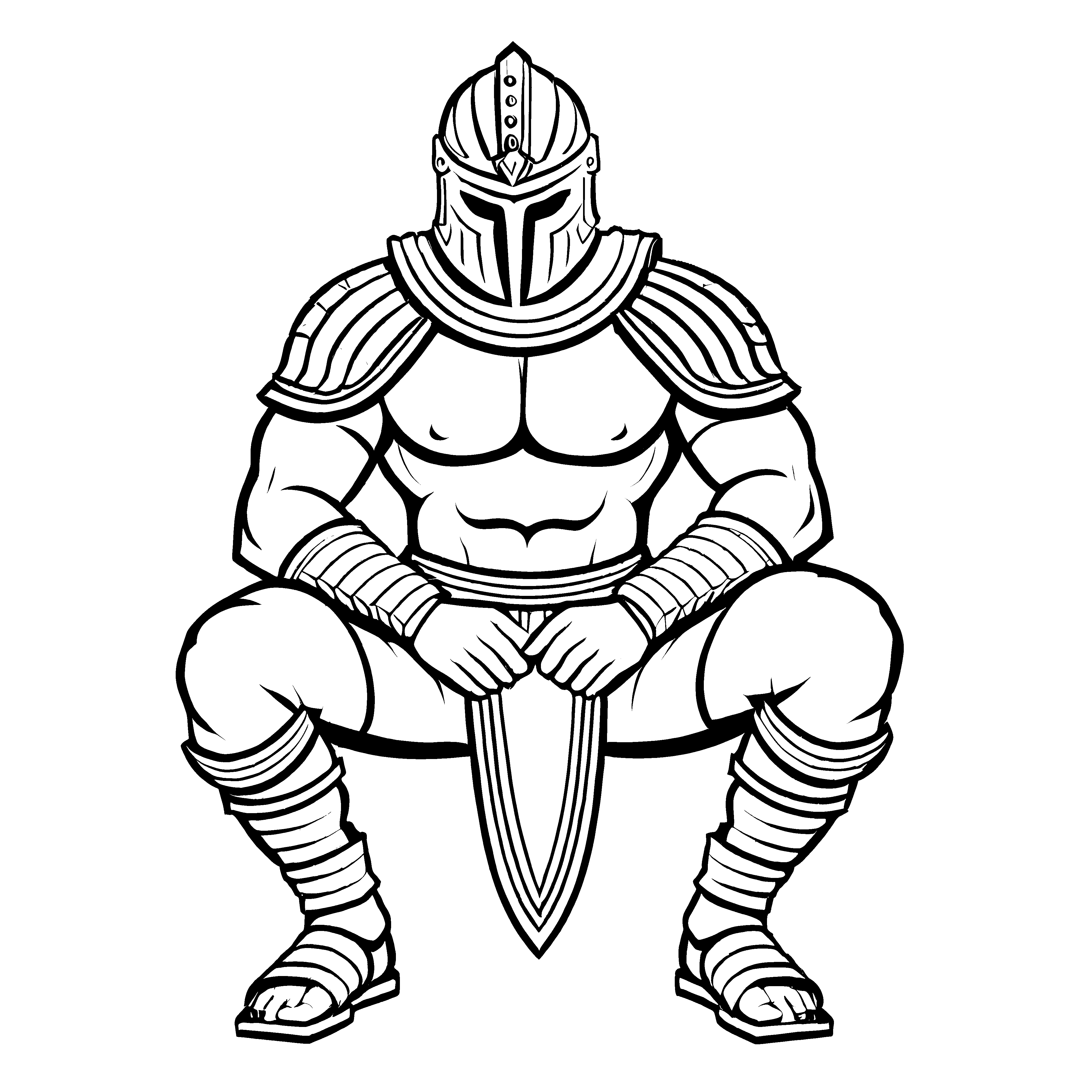 Mächtiger Gladiator im Kreuzsitz mit Speer Malvorlage für furchtlose Krieger und kleine Visionäre