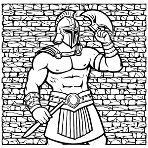 Unerschütterlicher Gladiator mit Helm und Speer Ausmalmotiv für furchtlose Kämpfer und kleine Abenteurer