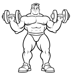 Muskelstarker Mann mit zwei Hanteln Ausmalbild für dynamische Fitnessfans