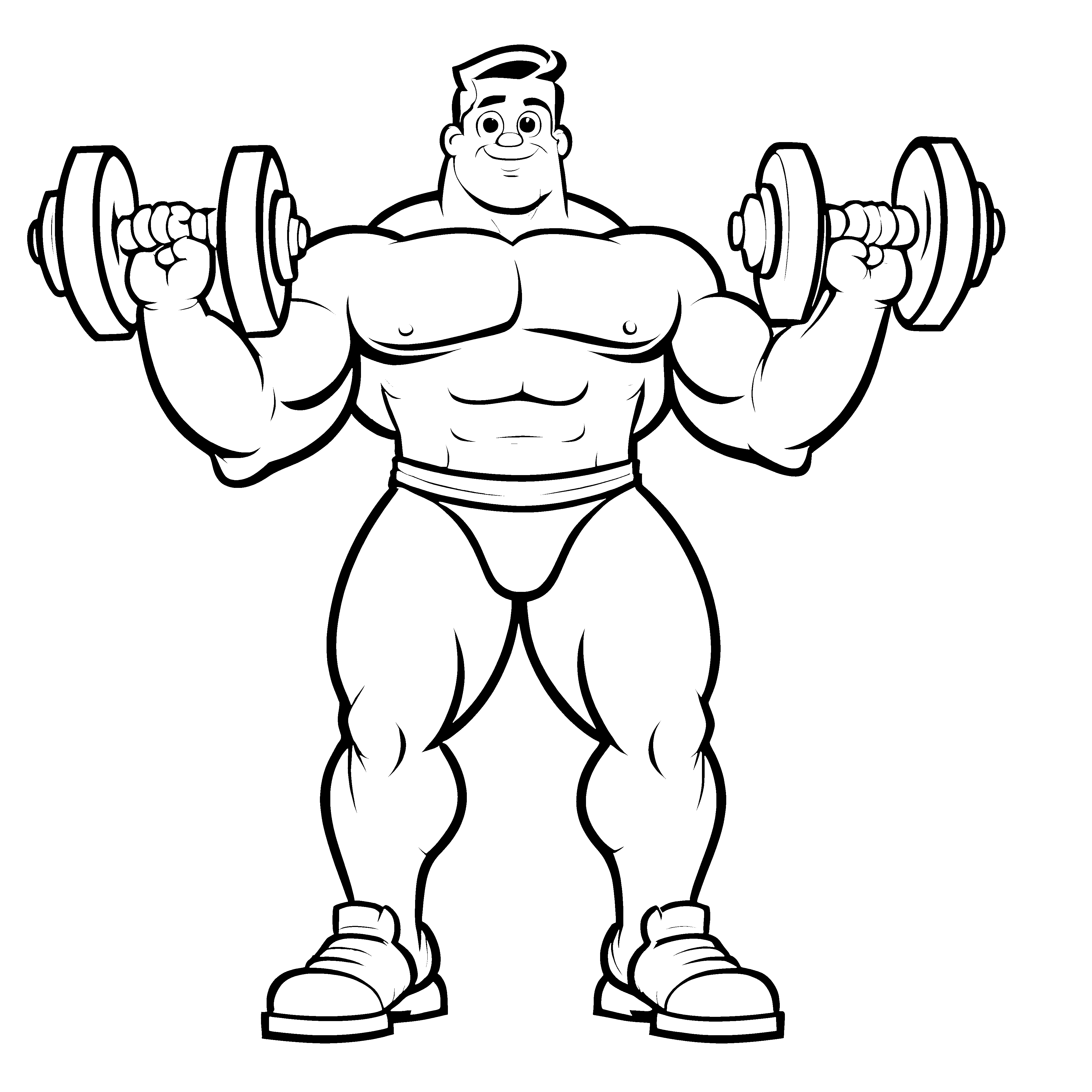 Muskelstarker Mann mit zwei Hanteln Ausmalbild für dynamische Fitnessfans