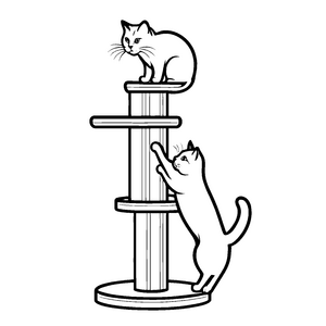 Kletternde Katzen auf Spielzeugbaumstamm Ausmalvorlage für abenteuerlustige Entdecker mit Samtpfoten-Träumen