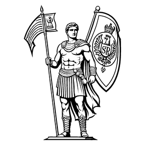 Mächtiger römischer Legionär mit fesselndem Banner Ausmalbild für brave Geschichtsentdecker