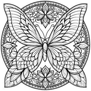 Wundervolles Mandala mit filigranen Schmetterlingsflügeln Ausmalmotiv für fantasievolle Farbgestalter und kleine Meditationsliebhaber