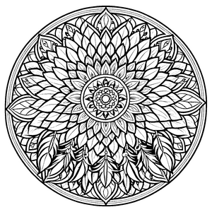 Fantasievolles Mandala mit kunstvoller Blütenmitte Ausmalvorlage für neugierige Künstler und kleine Entdeckergeistige