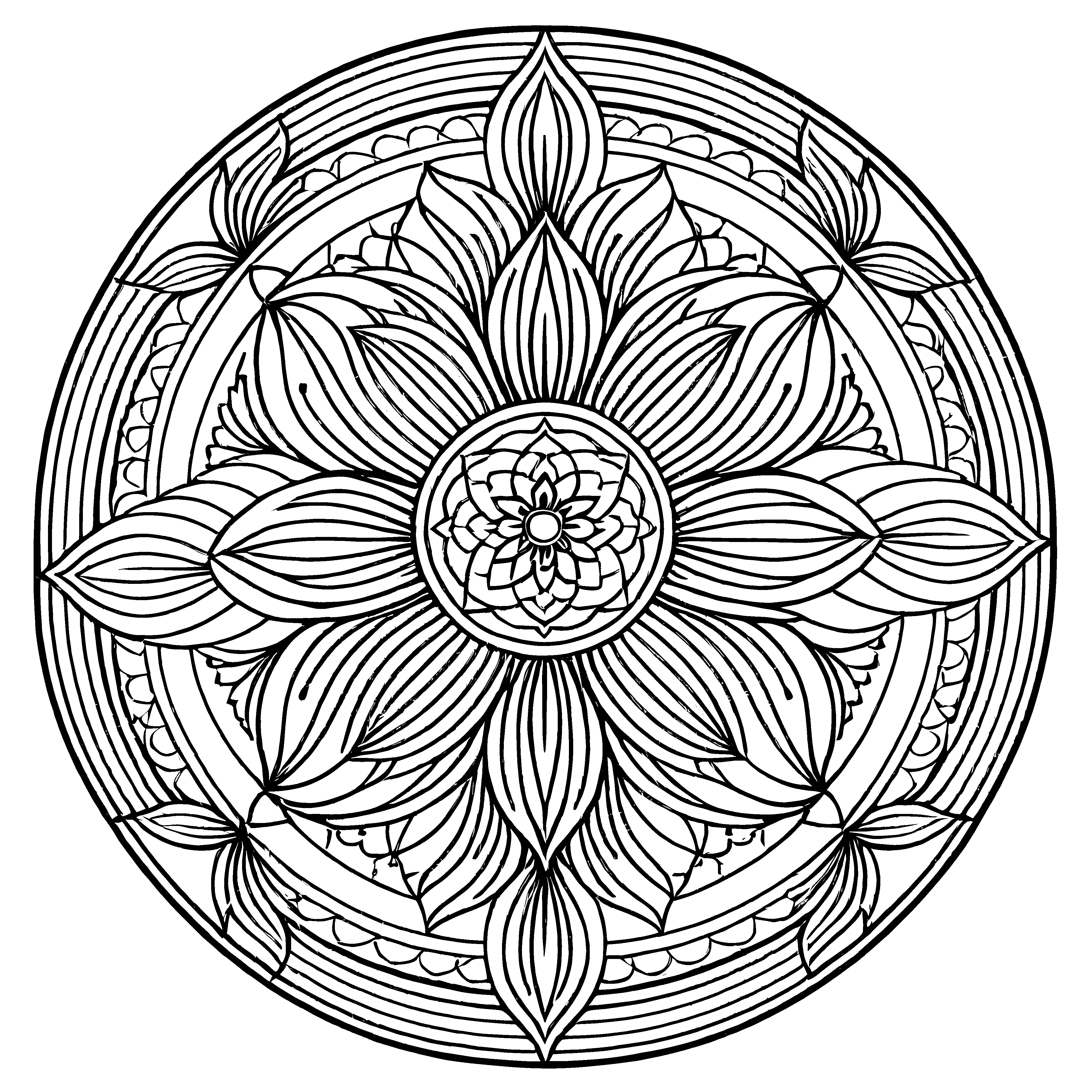 Fasziniertes Mandala mit hypnotisierenden Formen und eleganten Details Ausmalvorlage für mutige Farbmagier und träumerische Entdecker