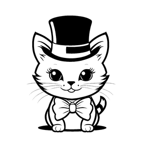 Witzige Katze mit Zylinder und schicker Fliege Ausmalmotiv für fantasievolle Künstler