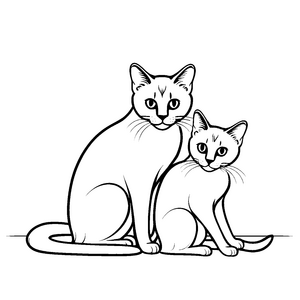 Zwei neugierige Siamkatzen in ruhiger Pose Ausmalbild für kleine Katzenliebhaber mit phantasievollen Ideen