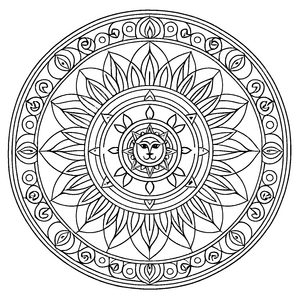 Unglaubliches Mandala mit strahlendem Sonnenblumenmuster Ausmalvorlage für fantasievolle Künstler und kleine Entdecker