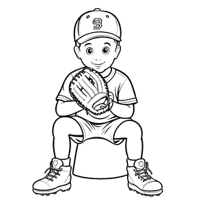 Fröhlicher Junge mit Baseball-Handschuh vor dem Spiel Ausmalmotiv für kleine Sporthelden