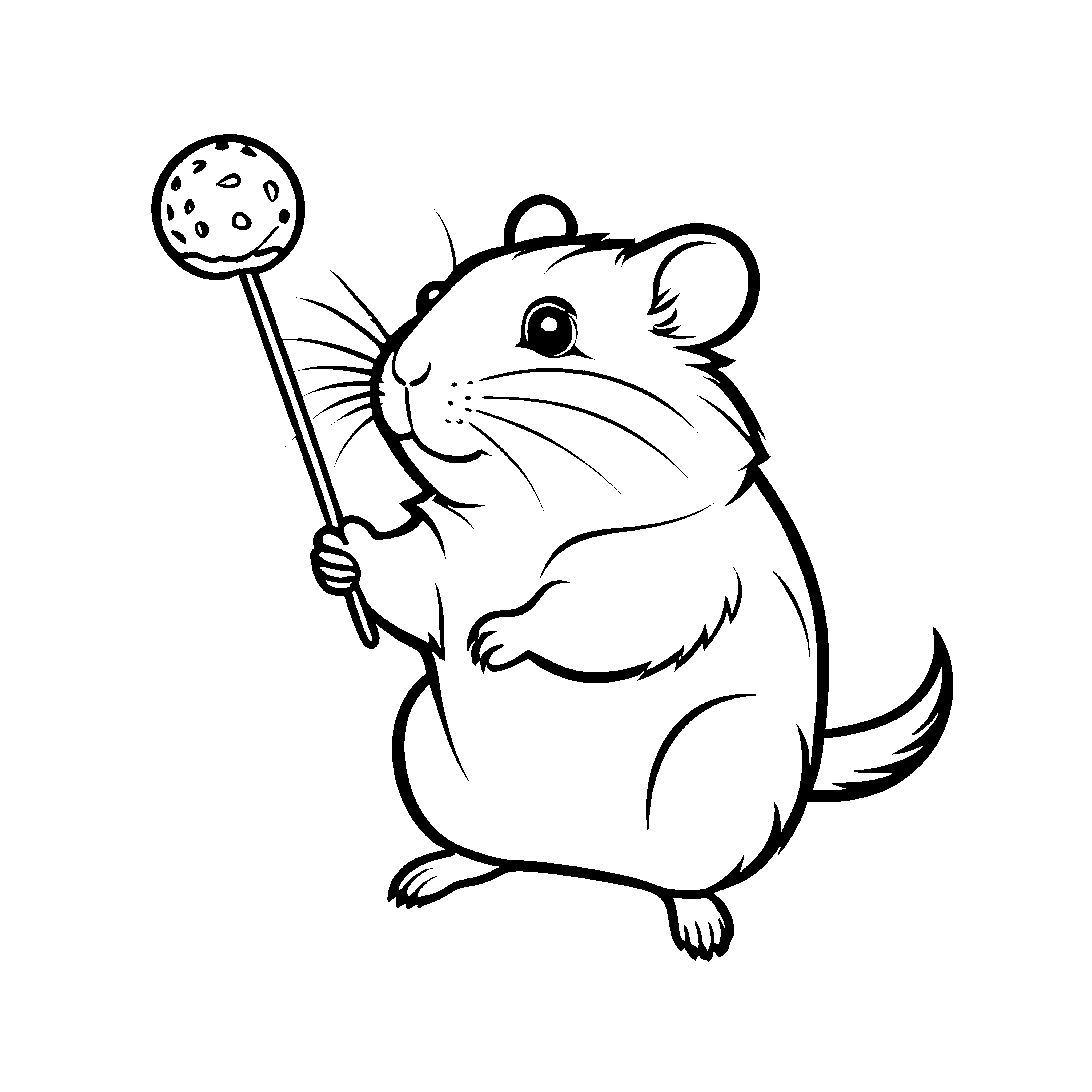 Abenteuerlustiger Hamster mit Sportball auf Stab Malvorlage für neugierige Spielkinder