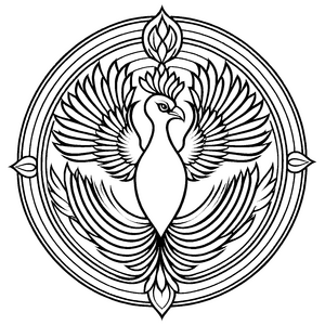 Bezauberndes Mandala mit majestätischem Vogel im Zentrum Ausmalvorlage für neugierige Farbkünstler und kreative Entdecker