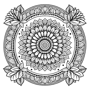 Faszinierendes Mandala mit floralen Mustern Ausmalbild für neugierige Farbenthusiasten und kleine Kunstschöpfer