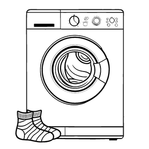 Funky Waschmaschine mit fröhlichen Socken Malvorlage für neugierige kleine Entdecker