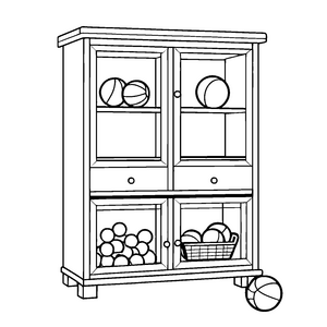 Vielfältiger Spielzeugschrank mit Sportbällen Ausmalbild für aktive Entdecker
