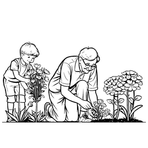 Bezaubernde Blumenpflanzaktion mit großem Pott Ausmalbild für fröhliche Gartenfreunde