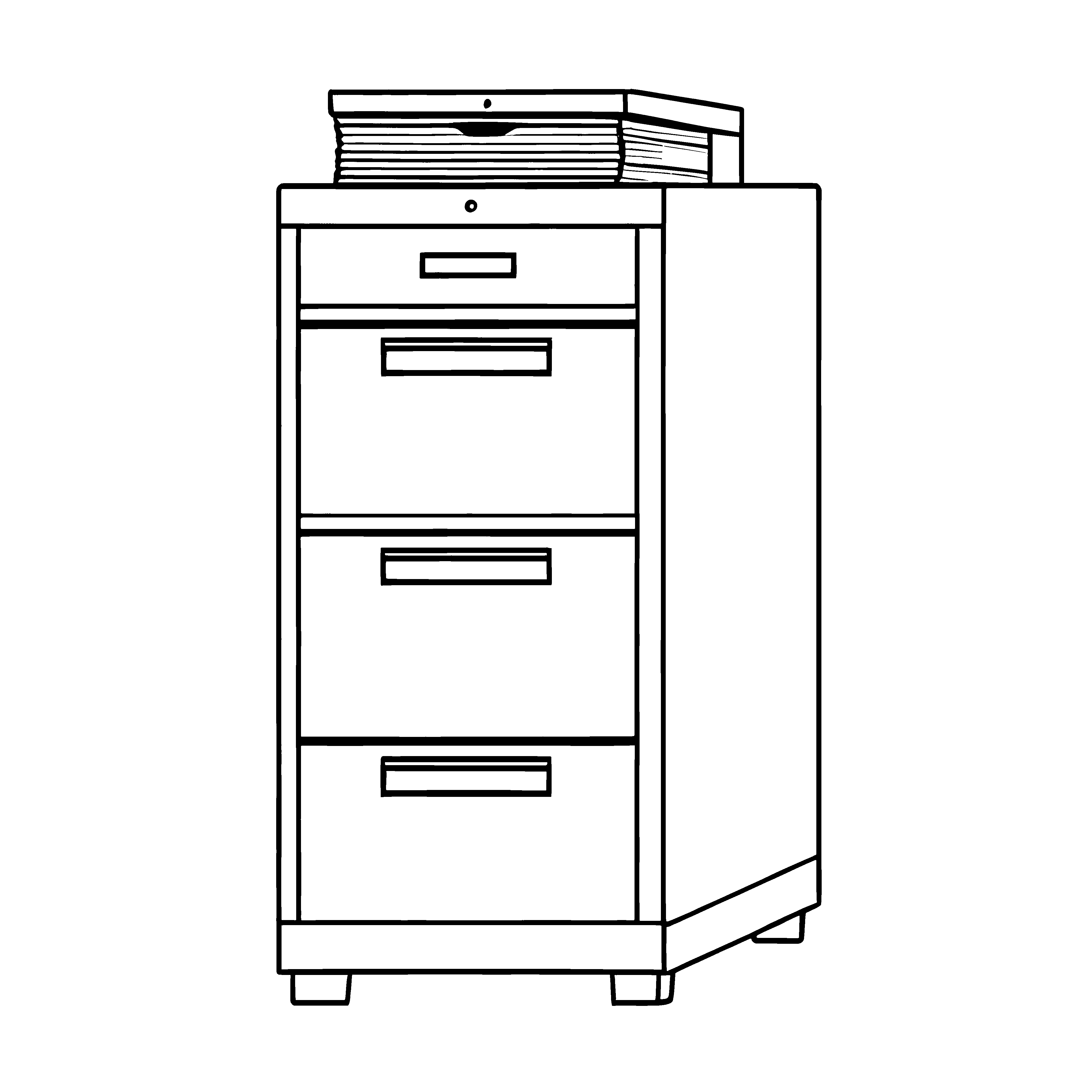 Drei schlichte Schubladen im weißen Aktenschrank Ausmalbild für kreative Köpfe