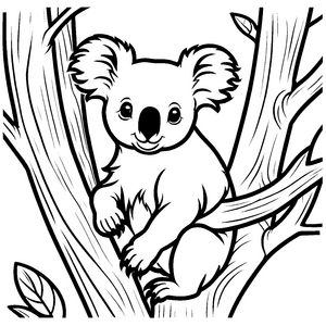 Koalabär Jungtier auf Baumzweig Ausmalbild für kleine Tierfreunde