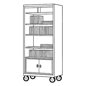 Bunter Rollschrank mit leeren Regalen Malvorlage für kleine Bücherliebhaber