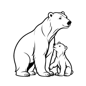 Zwei bezaubernde Eisbärbabys im innigen Moment Ausmalbild für kleine Tierfreunde