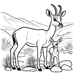 Harmonische Antilope mit ihrem süßen Kalb Ausmalvorlage für kleine Herzentdecker