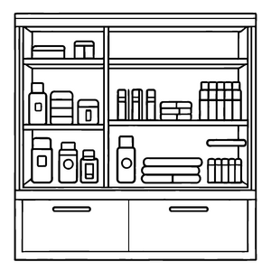 Faszinierender Medizinschrank mit bunten Heilfläschchen Malvorlage für kleine Entdecker der Heilkunst