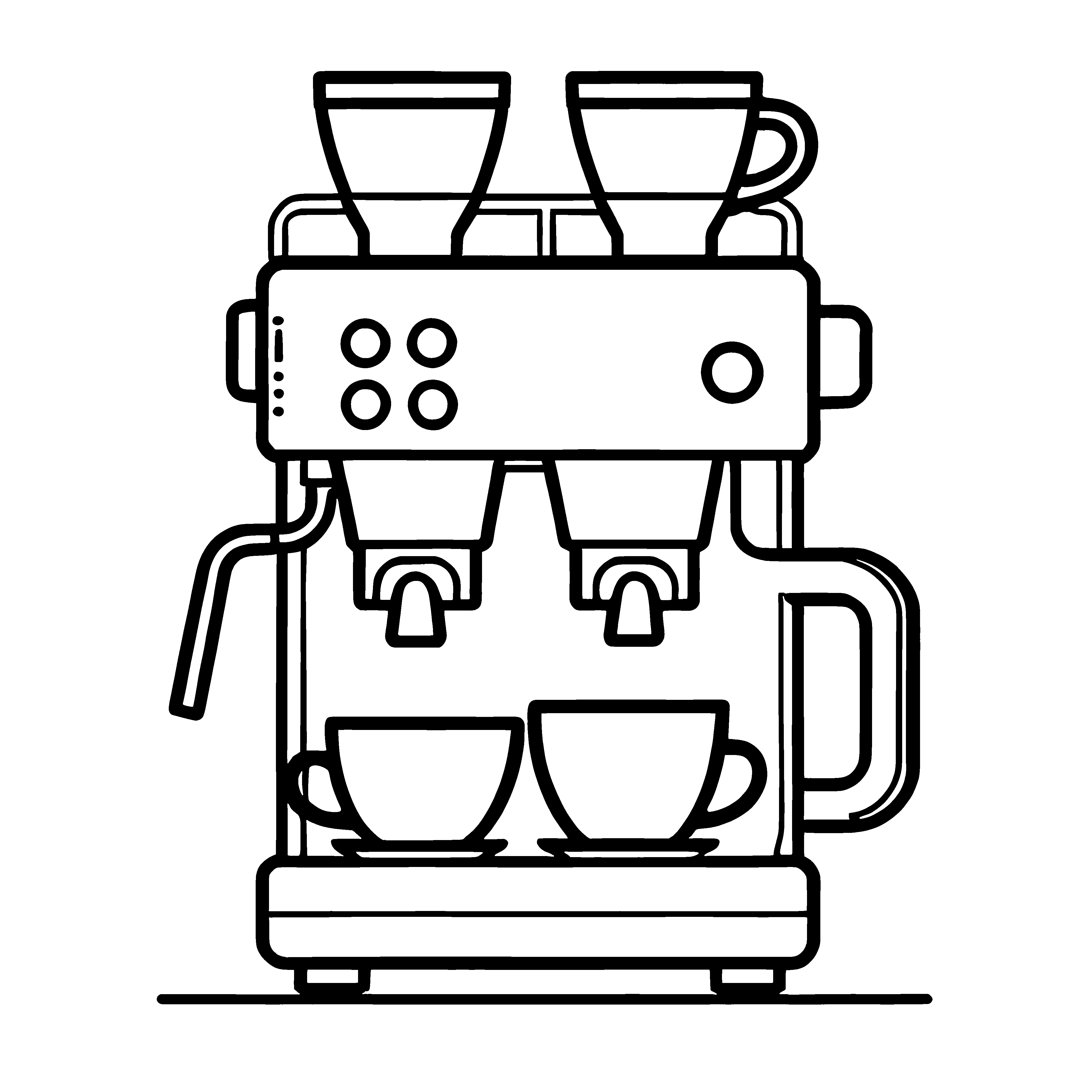 Leidenschaftliche Kaffeemaschine mit duftenden Kaffeetassen Malvorlage für kleine Genussforscher