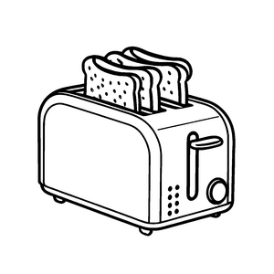 Stylischer Toaster mit zwei knusprigen Brotscheiben Ausmalvorlage für neugierige Frühstücksentdecker