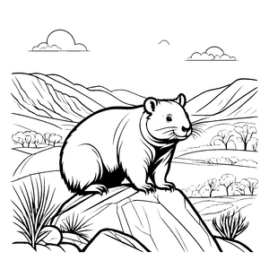 Wundervoller Wombat auf majestätischem Felsen Ausmalbild für kleine Abenteurer in der Natur
