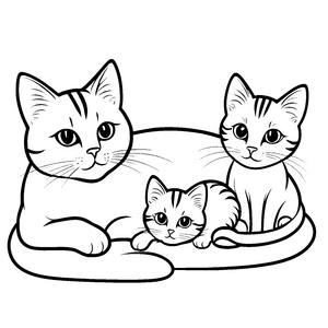 Drei herzige Schmusekatzen im verspielten Moment Ausmalbild für neugierige Entdecker und kleine Tierfreunde