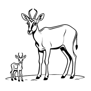 Bezaubernde Gazelle mit ihrem Jungtier Ausmalbild für kleine Tierfreunde