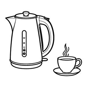 Bezaubernde Tee-Kanne neben köstlicher Tasse Ausmalvorlage für pfiffige Geschmacksentdecker