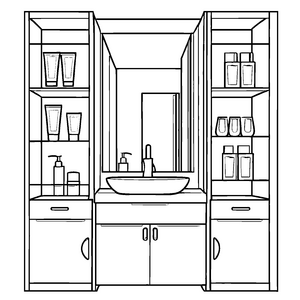 Offener Spiegelschrank mit Beautyflaschen Ausmalbild für kreative Köpfe