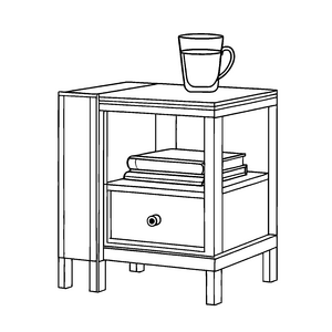 Bezaubernder Nachtschrank mit Kaffee und Büchern Ausmalbild für fantasievolle Nachtschwärmer