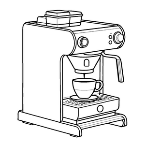 Schwarz-weiße Kaffeemaschine mit duftendem Kaffee Bastelmotiv für kleine Genussentdecker