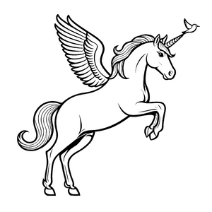 Strahlendes Einhorn mit schimmernden Flügeln und Vogel Ausmalbild für zauberhafte Abenteurer und Fantasiegaukler