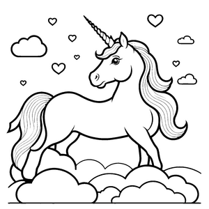 Strahlendes Einhorn zwischen flauschigen Wolken Ausmalvorlage für träumerische Abenteurer