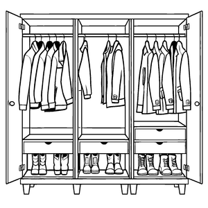 Vielfältiger Garderobenschrank mit bunten Stilen Ausmalbild für fantasievolle Fashionistas