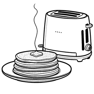 Witziger Toaster mit köstlichen Pfannkuchen Ausmalvorlage für flinke Frühstücksgenies
