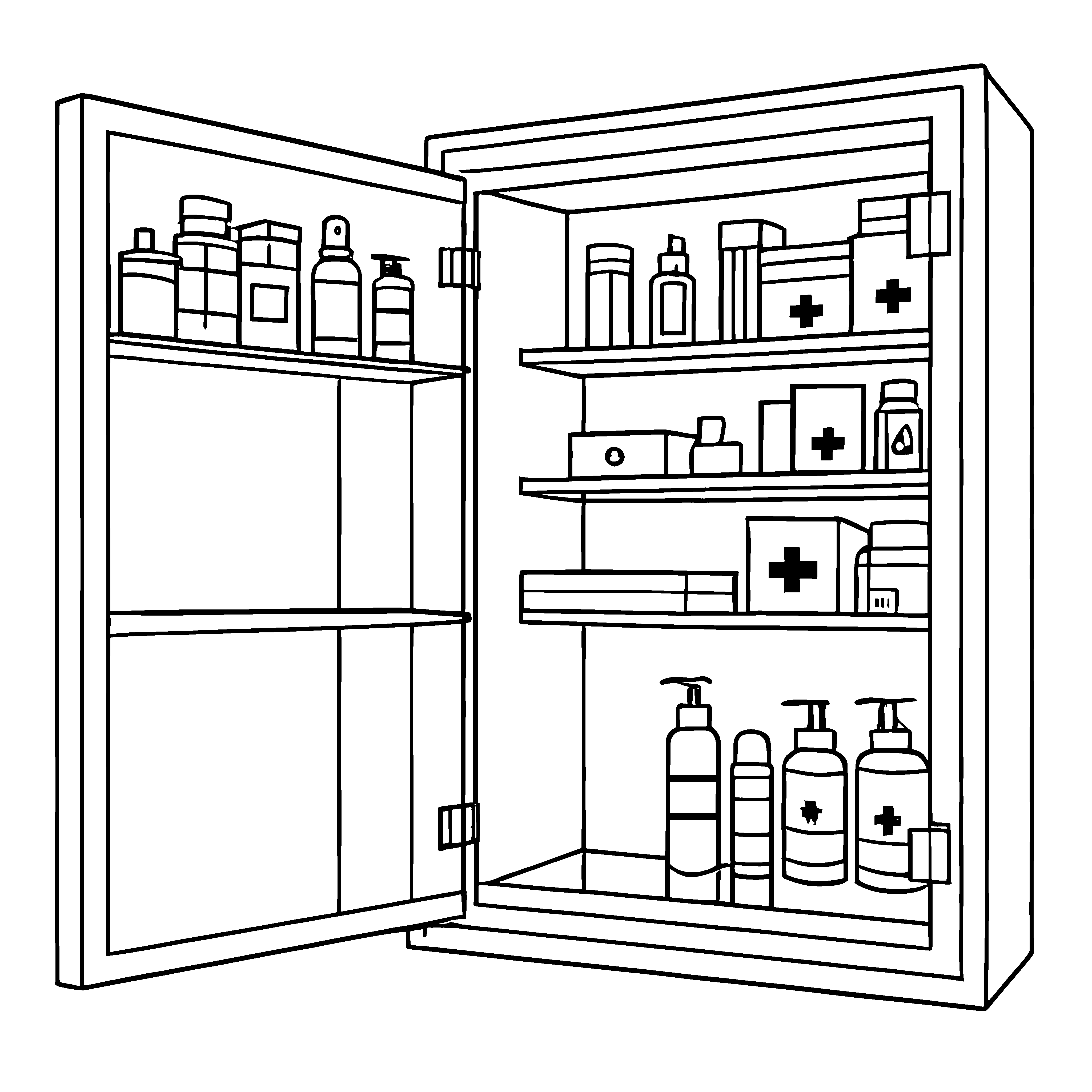 Heilender Medizinschrank mit schimmernden Fläschchen Malvorlage für junge Gesundheitsabenteurer