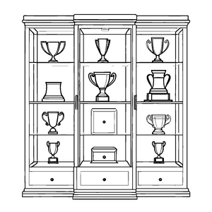 Bezaubernder Trophäenschrank mit einzigartigen Pokalen Malvorlage für kleine Sieger