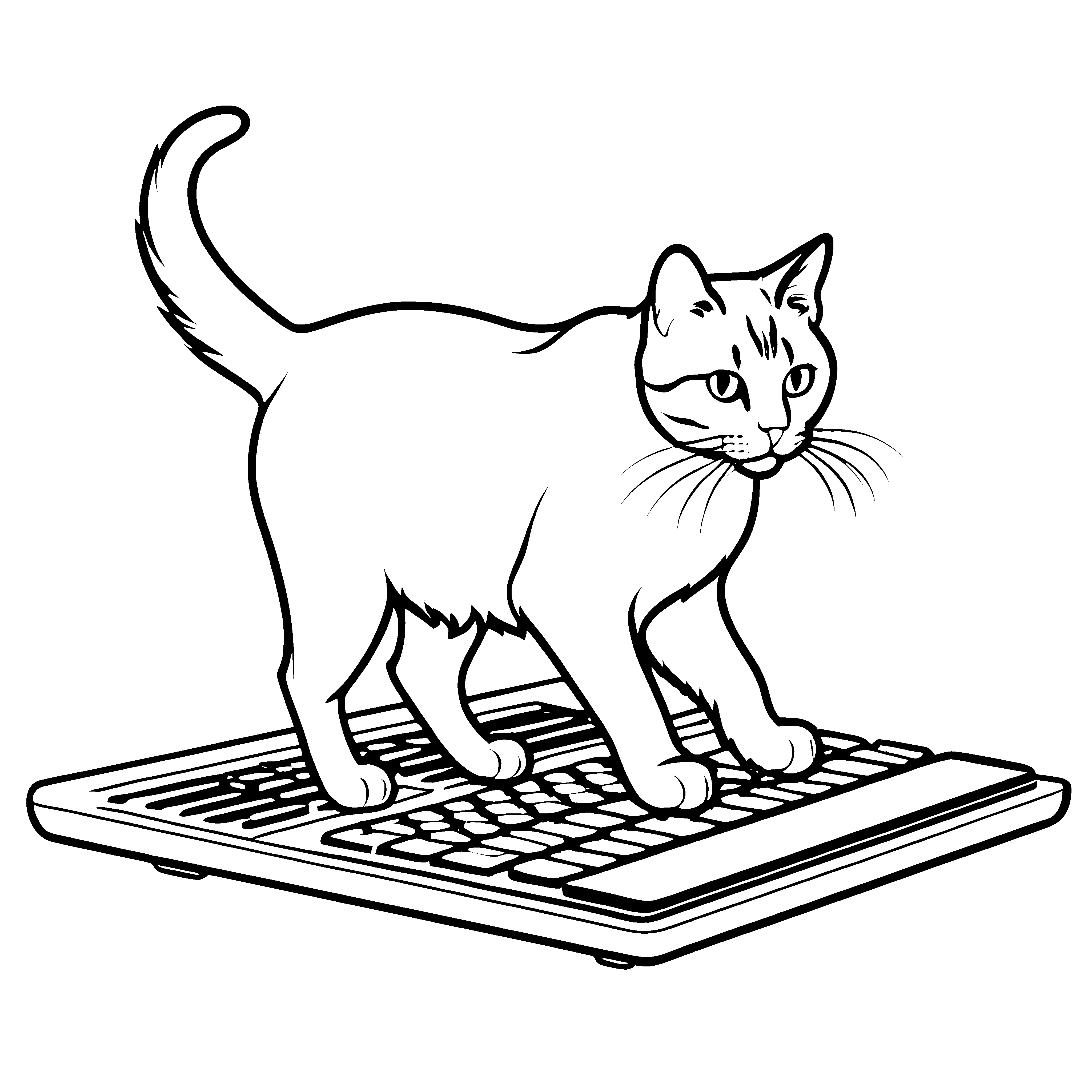 Katzenfreundliche Samtpfote auf funkelndem Laptop Ausmalvorlage für technikbegeisterte Tierliebhaber und fantasievolle Künstler