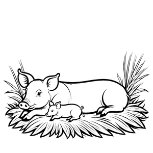 Süßes Hängebauchschwein mit ihrem Ferkel Malvorlage für fantasievolle Entdecker