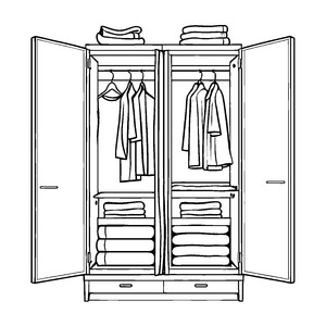 Einladender Kleiderschrank mit kuscheligen Decken und Handtüchern Ausmalvorlage für kleine Ordnungskünstler