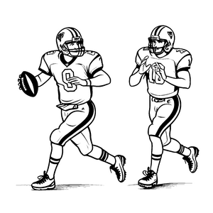 Zwei aufregende American Football Spieler mit Ball Malvorlage für junge Sportler