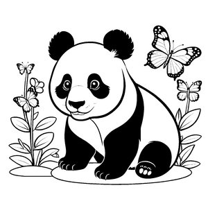 Kuscheliger Pandabär mit bunten Blumen Ausmalbild für kleine Gartenfreunde und kreative Träumer